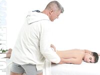 Hairy gay masseur Dillion Stone sticks his boner in Max's mouth and ass