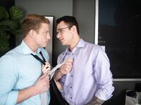 Gay businessmen Jayden Marcos & Logan Aarons strip & fuck at the office