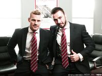 Muscular gay coeds Jessy Ares and Landon Conrad fuck hard in the office