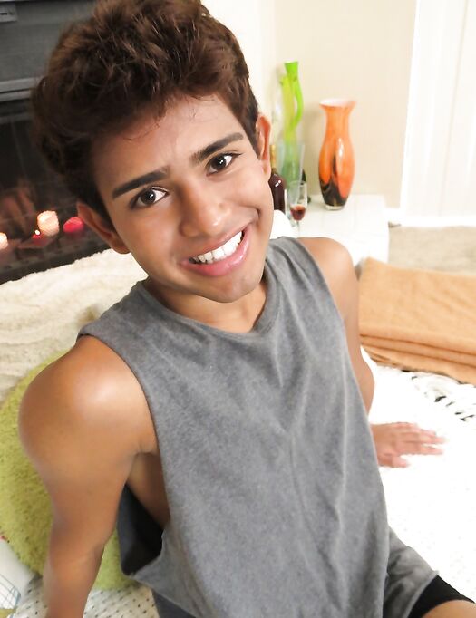 Skinny twink Alex Steller strips naked & jerks his big dick until he cums