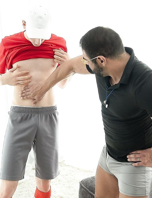 Hot bear Coach Navarro strips Tyler Tanner and takes his boner from behind