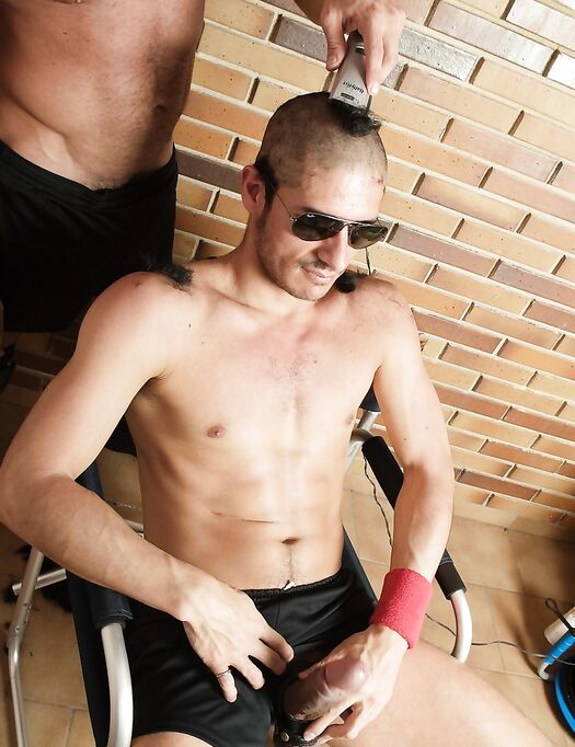 Gay nymphos Jorge, Carlos and Mario shave each other's heads and fuck